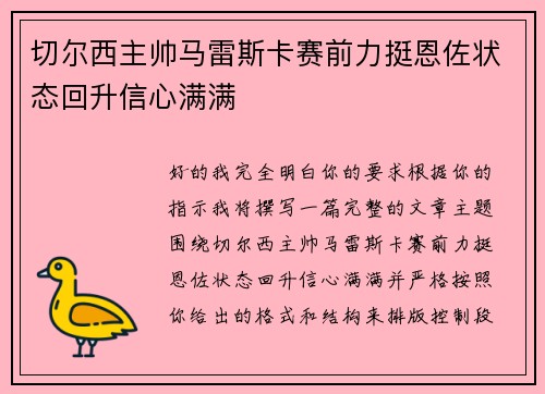 切尔西主帅马雷斯卡赛前力挺恩佐状态回升信心满满 切尔西主帅马雷斯卡赛前力挺恩佐状态回升信心满满