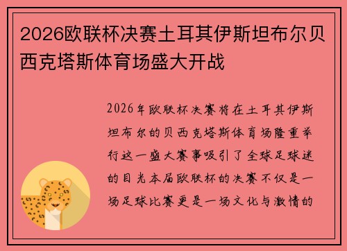 2026欧联杯决赛土耳其伊斯坦布尔贝西克塔斯体育场盛大开战